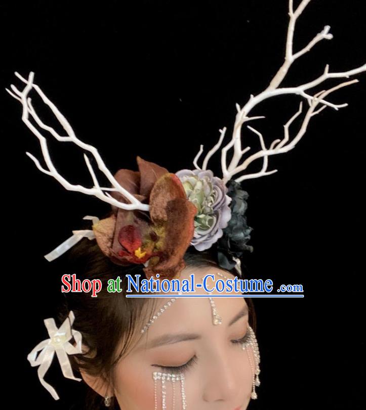 Handmade Branch Royal Crown Top Baroque Silk Flowers Headdress Party Headwear