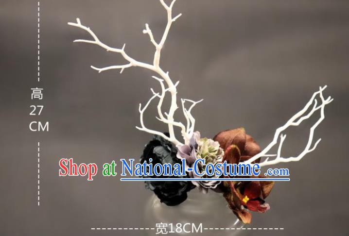 Handmade Branch Royal Crown Top Baroque Silk Flowers Headdress Party Headwear