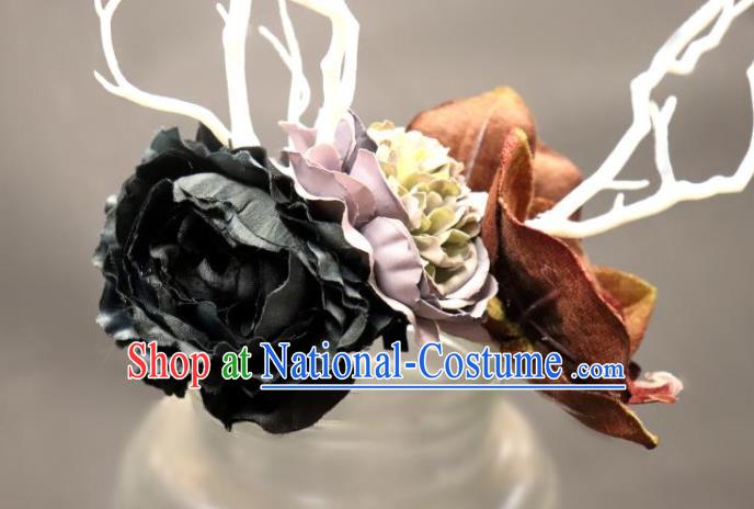 Handmade Branch Royal Crown Top Baroque Silk Flowers Headdress Party Headwear