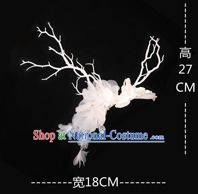 Handmade Party White Flowers Headwear Branch Royal Crown Top Baroque Headdress