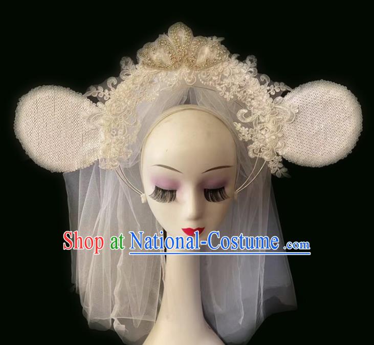 Baroque Style Lace Ears Headdress Party Royal Crown Handmade Hair Clasp Headwear