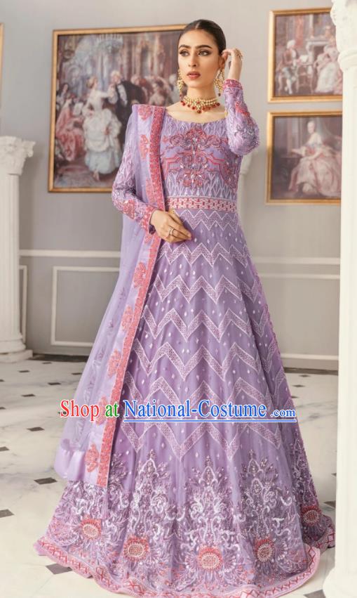 Top Indian Wedding Dress Embroidered Violet Outfit Costumes India Bride Clothing Traditional Lengha Garment