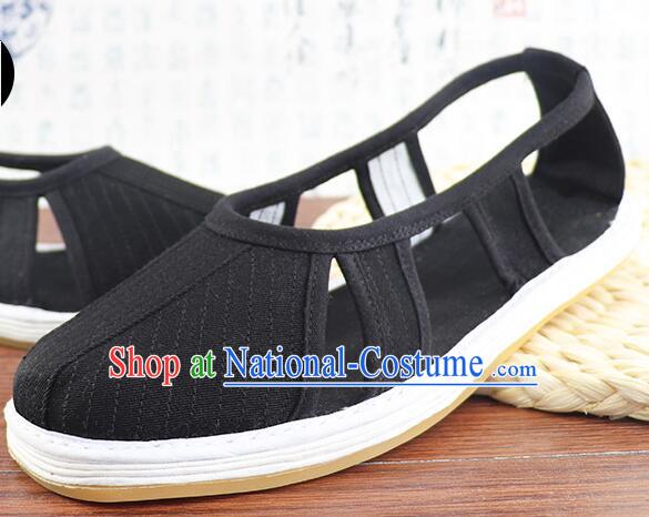 Chinese Martial Arts Shoes Black Monk Shoes Handmade Multi Layered Luohan Shoes Traditional Cloth Shoes for Men