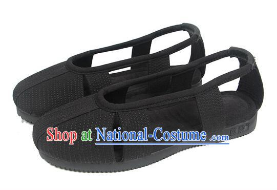 Chinese Traditional Cloth Shoes Martial Arts Shoes Black Monk Shoes Handmade Luohan Shoes for Men