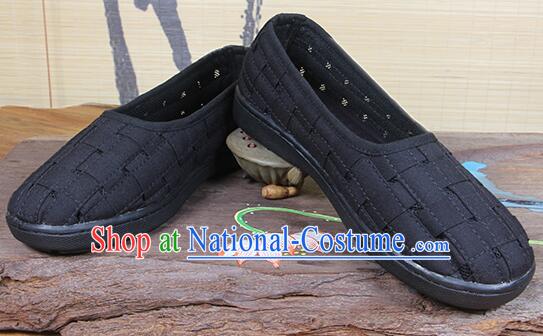 Chinese Handmade Weave Shoes Traditional Cloth Shoes Martial Arts Shoes Black Monk Shoes for Men