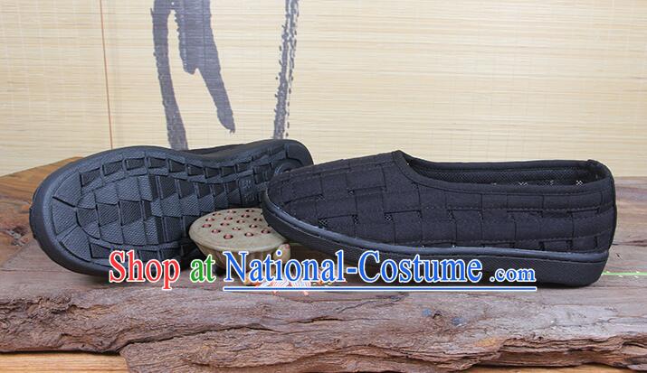 Chinese Handmade Weave Shoes Traditional Cloth Shoes Martial Arts Shoes Black Monk Shoes for Men