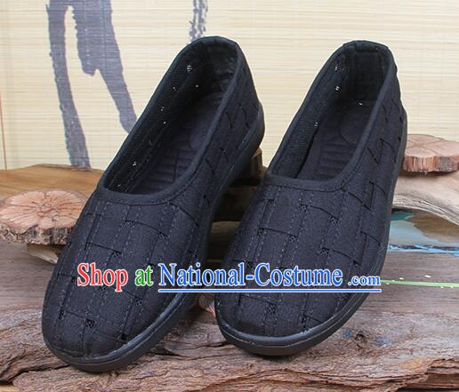 Chinese Handmade Weave Shoes Traditional Cloth Shoes Martial Arts Shoes Black Monk Shoes for Men