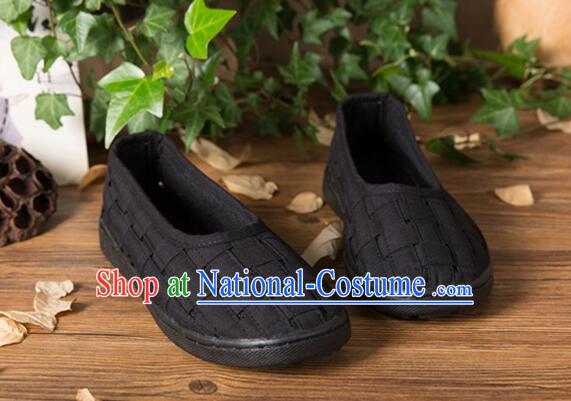 Chinese Handmade Weave Shoes Traditional Cloth Shoes Martial Arts Shoes Black Monk Shoes for Men