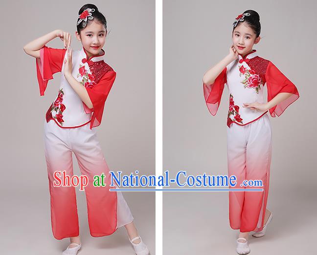 China Folk Dance Dress Children Stage Performance Clothing Yangko Dance Red Uniform Fan Dance Garment Costume