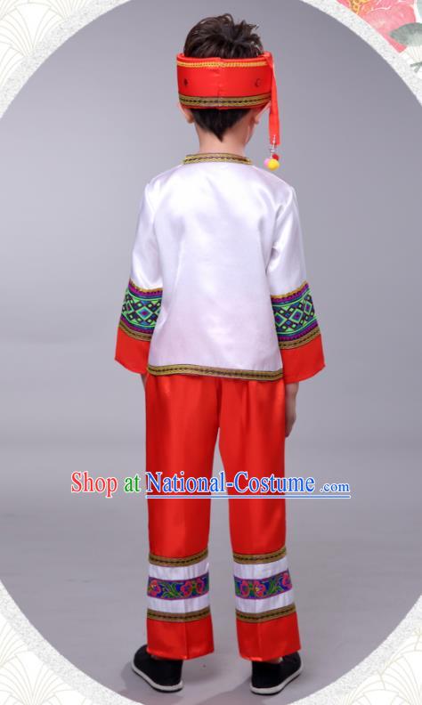 Chinese Ethnic Festival Costumes Tujia Minority Folk Dance Clothing Yi Nationality Boy Red Outfits