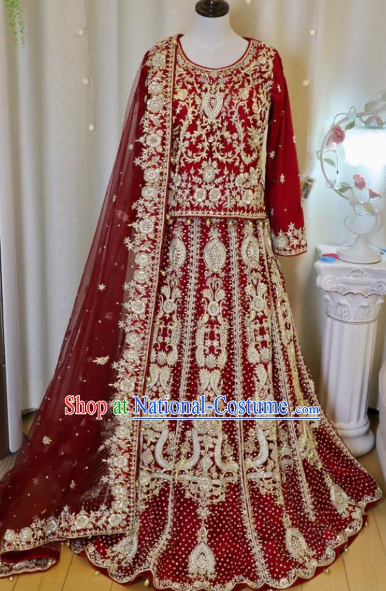 Top Embroidered Red Dress Outfit Indian Wedding Clothing India Traditional Lengha Garment