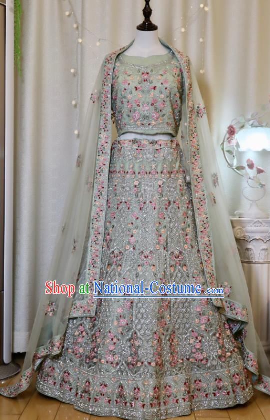 Indian Wedding Clothing India Traditional Lengha Garment Top Embroidered Light Green Dress Outfit