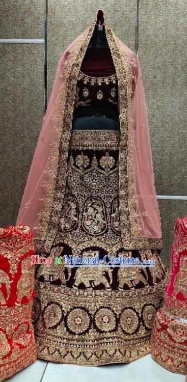 India Wedding Clothing Traditional Bride Lengha Garment Top Indian Embroidered Black Velvet Dress Outfit