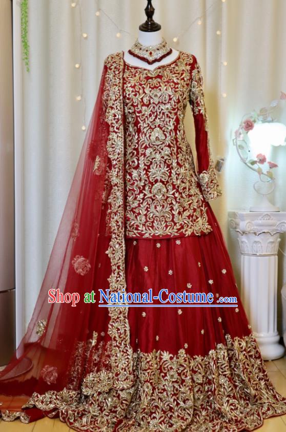 Indian Wedding Clothing Top India Bride Lengha Garment Traditional Embroidered Red Dress Outfit