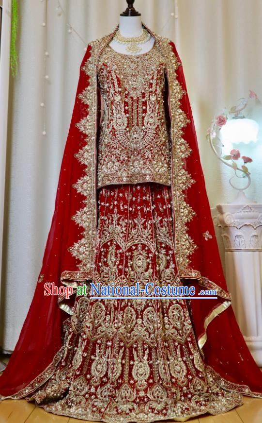 Top Indian Traditional Garment India Wedding Dress Embroidered Red Skirt Outfit Lengha Clothing