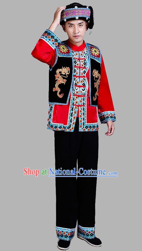 Chinese Ethnic Festival Performance Costumes Tujia Minority Folk Dance Clothing Yi Nationality Men Outfits