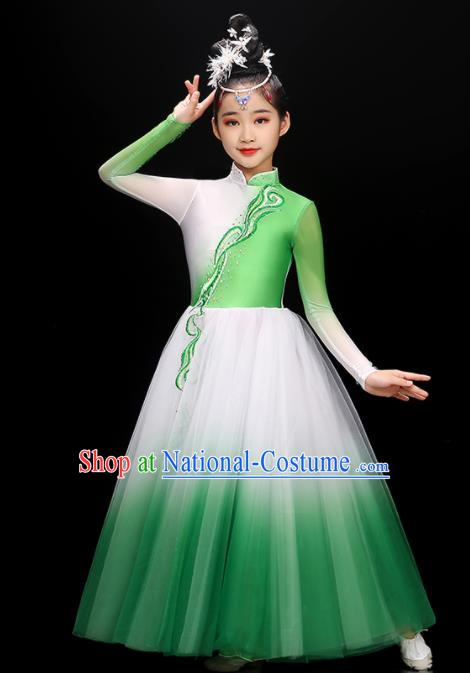 Chinese Traditional Fan Dancewear Children Dance Clothing Modern Dance Garment Costume Classical Dance Green Dress