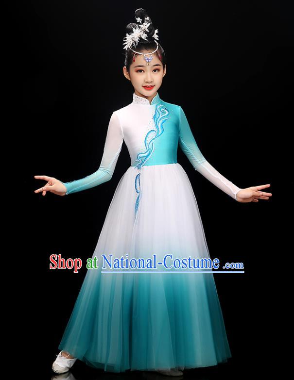 Chinese Classical Dance Blue Dress Traditional Fan Dancewear Children Dance Clothing Modern Dance Garment Costume