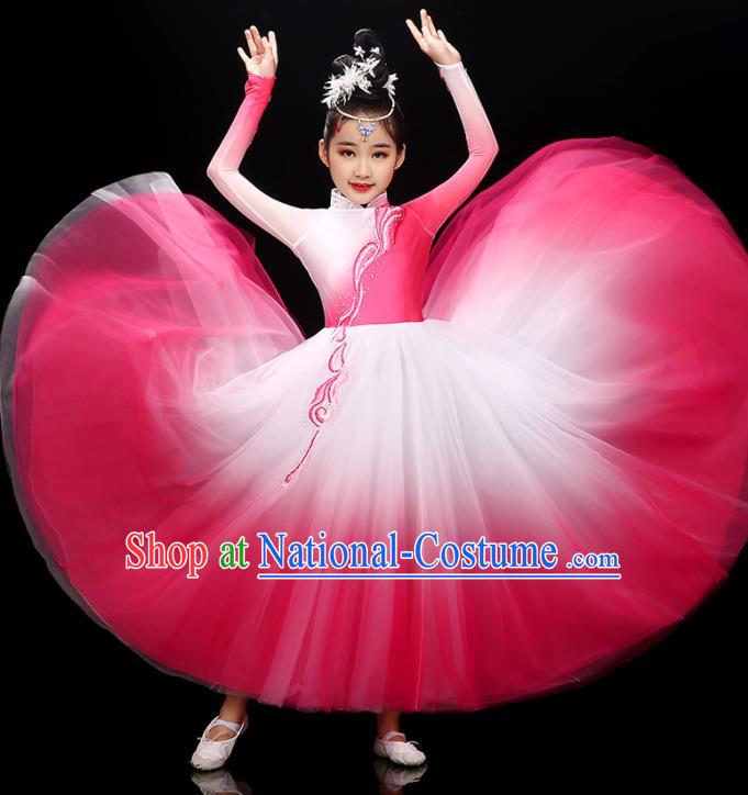 Chinese Opening Dance Garment Costume Classical Dance Megenta Dress Traditional Dancewear Children Modern Dance Clothing