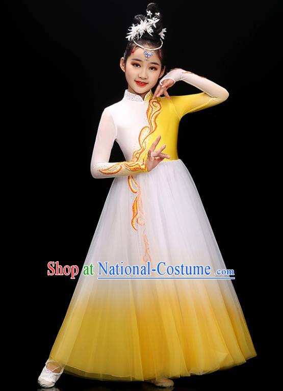 Chinese Children Modern Dance Clothing Opening Dance Garment Costume Classical Dance Yellow Dress Traditional Dancewear