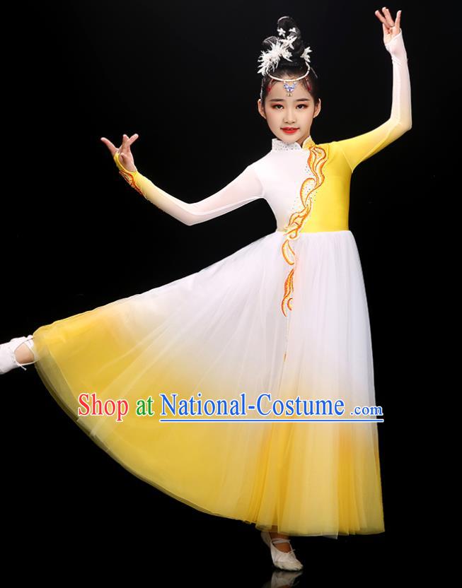 Chinese Children Modern Dance Clothing Opening Dance Garment Costume Classical Dance Yellow Dress Traditional Dancewear