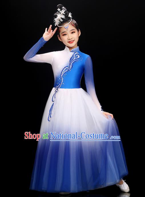 Chinese Traditional Dancewear Children Modern Dance Clothing Opening Dance Garment Costume Classical Dance Royal Blue Dress