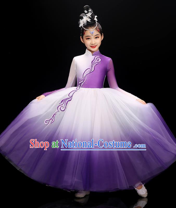 Chinese Classical Dance Purple Dress Traditional Dancewear Children Modern Dance Clothing Opening Dance Garment Costume