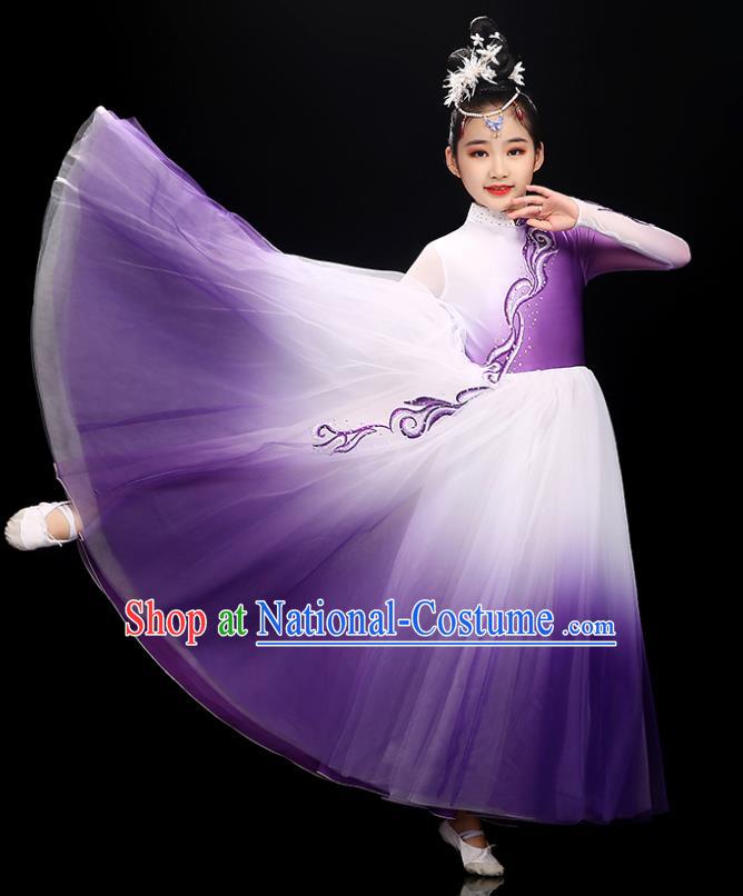 Chinese Classical Dance Purple Dress Traditional Dancewear Children Modern Dance Clothing Opening Dance Garment Costume