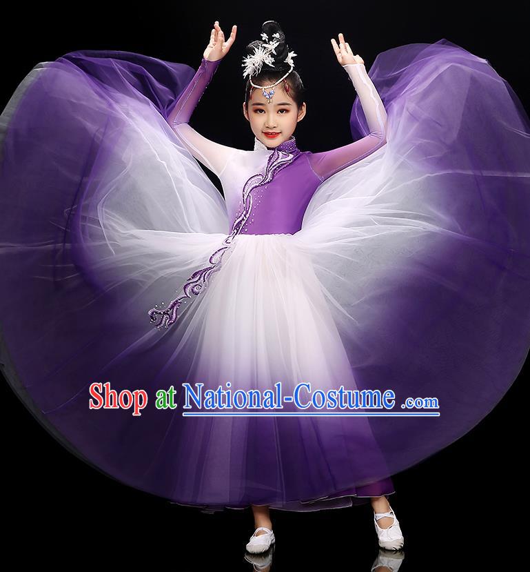 Chinese Classical Dance Purple Dress Traditional Dancewear Children Modern Dance Clothing Opening Dance Garment Costume