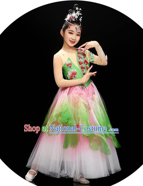 Chinese Children Flowers Dance Clothing Opening Dance Garment Costume Chorus Singing Dress Classical Dancewear