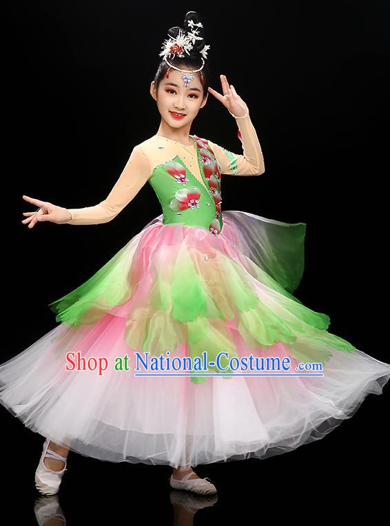 Chinese Children Flowers Dance Clothing Opening Dance Garment Costume Chorus Singing Dress Classical Dancewear