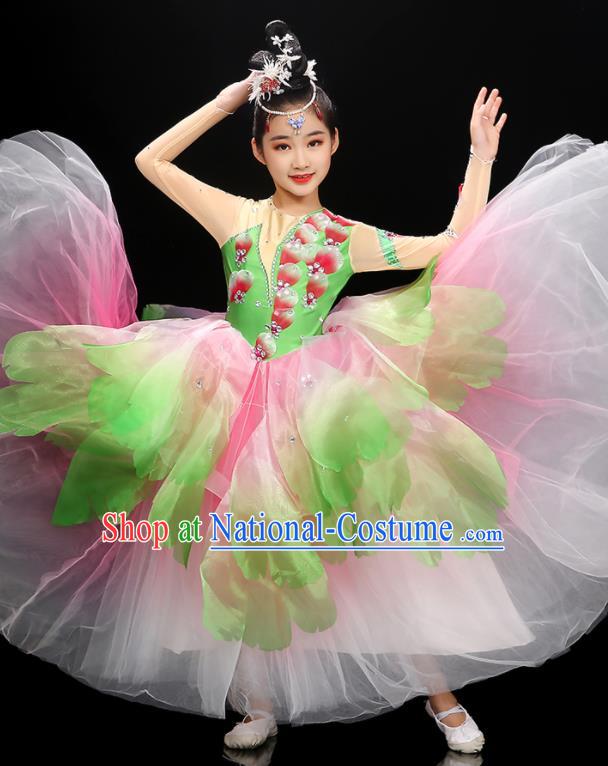 Chinese Children Flowers Dance Clothing Opening Dance Garment Costume Chorus Singing Dress Classical Dancewear