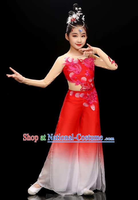 Chinese Traditional Dancewear Children Folk Dance Clothing Yangko Dance Garment Costume Fan Dance Red Uniform