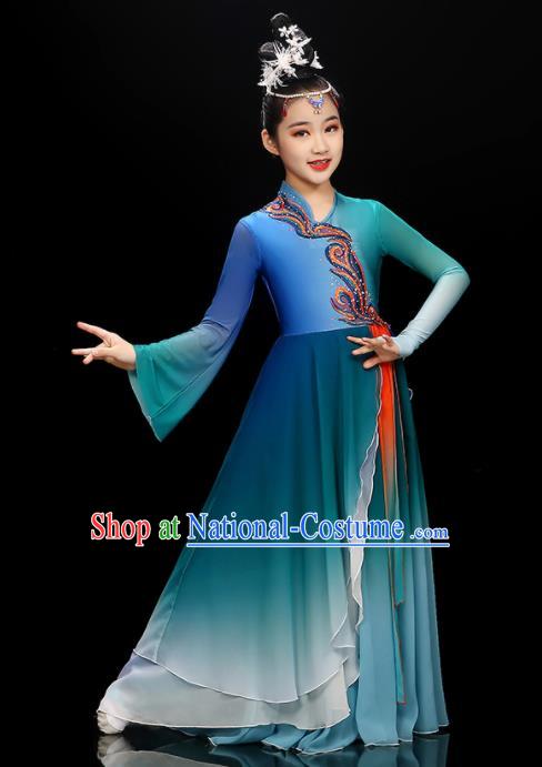 Chinese Opening Dance Garment Costume Fan Dance Blue Dress Traditional Dancewear Children Classical Dance Clothing