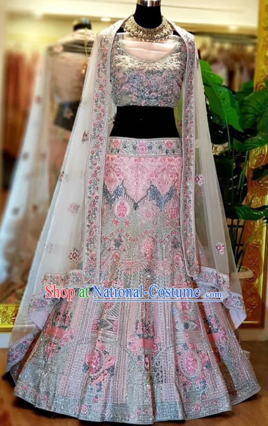 Indian Embroidered Pink Outfit Traditional Wedding Dress Top India Clothing Bride Lengha Garment