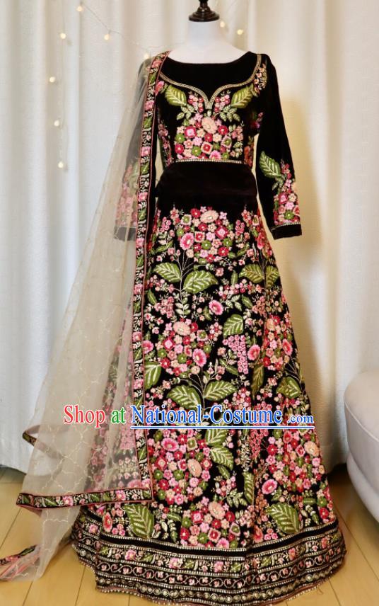 Indian Bride Lengha Garment Embroidered Black Outfit Traditional Wedding Dress Top India Clothing