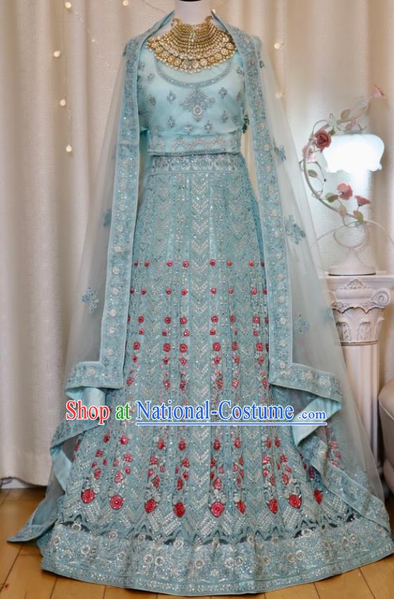 Top Embroidered Blue Outfit Traditional Wedding Dress India Clothing Indian Bride Lengha Garment