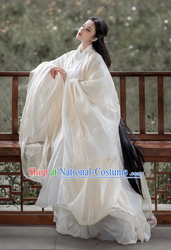 Chinese Traditional White Hanfu Clothing Ancient Swordswoman Dress Outfits Wei Dynasty Princess Costumes