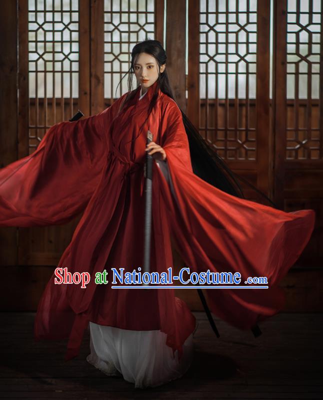 Chinese Wei Dynasty Princess Costumes Traditional Red Hanfu Clothing Ancient Swordswoman Dress Outfits