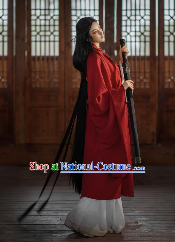 Chinese Wei Dynasty Princess Costumes Traditional Red Hanfu Clothing Ancient Swordswoman Dress Outfits