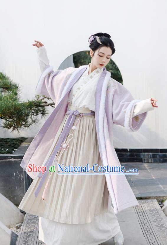 Chinese Ancient Young Woman Lilac Dresses Song Dynasty Female Costumes Traditional Hanfu Clothing Complete Set