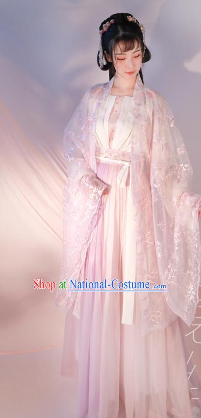 Chinese Traditional Hanfu Clothing Ancient Princess Pink Dress Tang Dynasty Palace Beauty Costumes