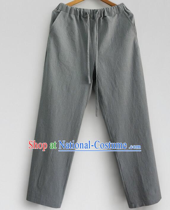 Chinese Tai Chi Straight Leg Trousers Top Linen Kung Fu Pants Martial Arts Grey Pants Shaolin Wushu Loose Pants for Men