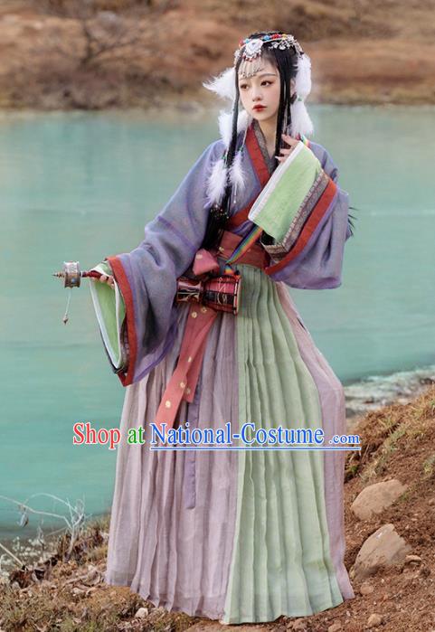 Chinese Jin Dynasty Princess Garment Costumes Ancient Noble Woman Clothing Traditional Purple Hanfu Dress