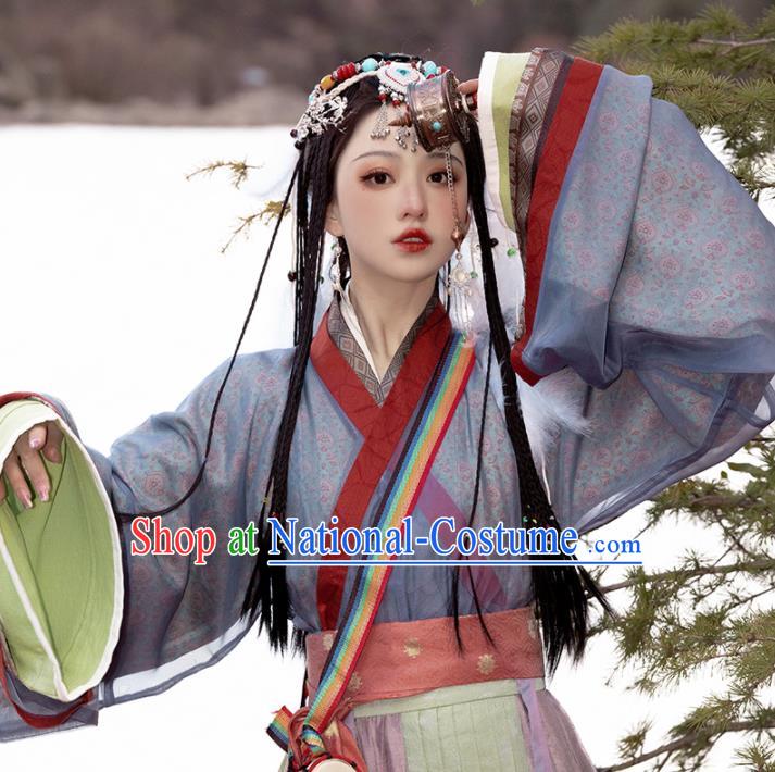 Chinese Jin Dynasty Princess Garment Costumes Ancient Noble Woman Clothing Traditional Purple Hanfu Dress