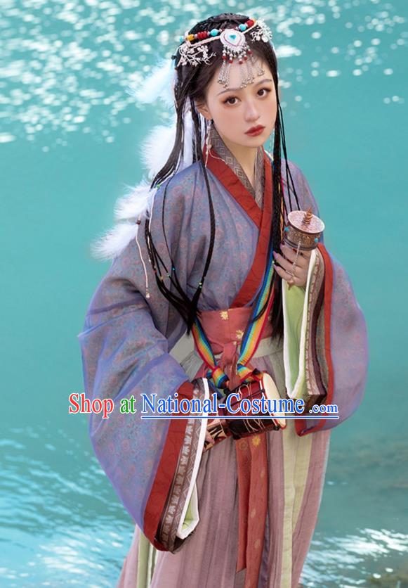 Chinese Jin Dynasty Princess Garment Costumes Ancient Noble Woman Clothing Traditional Purple Hanfu Dress