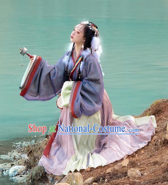 Chinese Jin Dynasty Princess Garment Costumes Ancient Noble Woman Clothing Traditional Purple Hanfu Dress