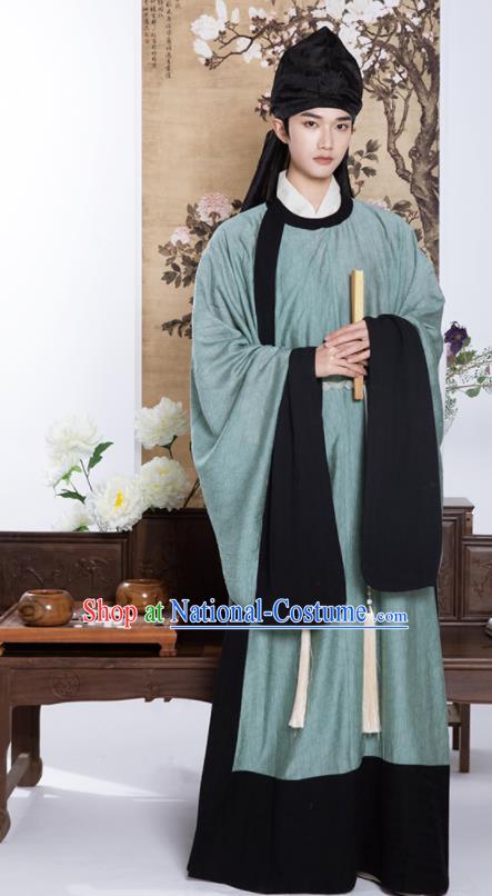 Chinese Ancient Scholar Clothing Traditional Hanfu Green Long Gown Ming Dynasty Taoist Garment Costumes for Men