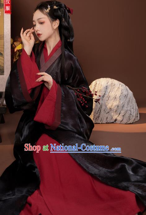 Chinese Han Dynasty Court Lady Garment Costumes Ancient Princess Clothing Traditional Yarn Hanfu Dress