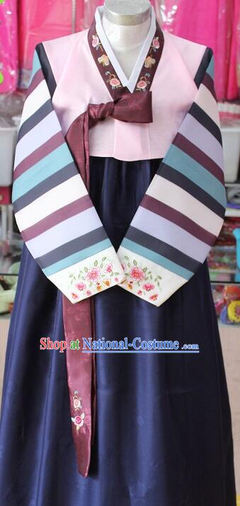 Korean Bride Indigo Dress Traditional Hanbok Korea Stripes Costume